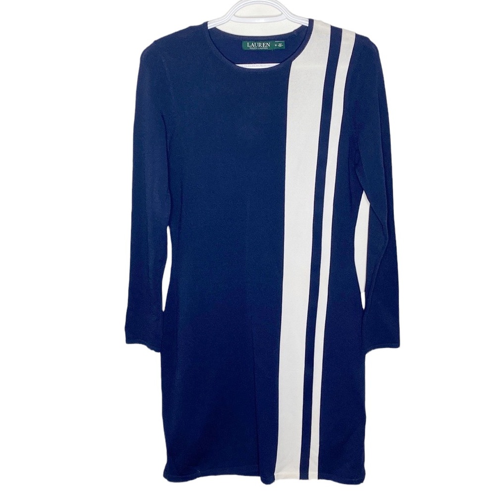 Lauren Ralph Lauren Colorblock navy and white stripes sheath dress size M